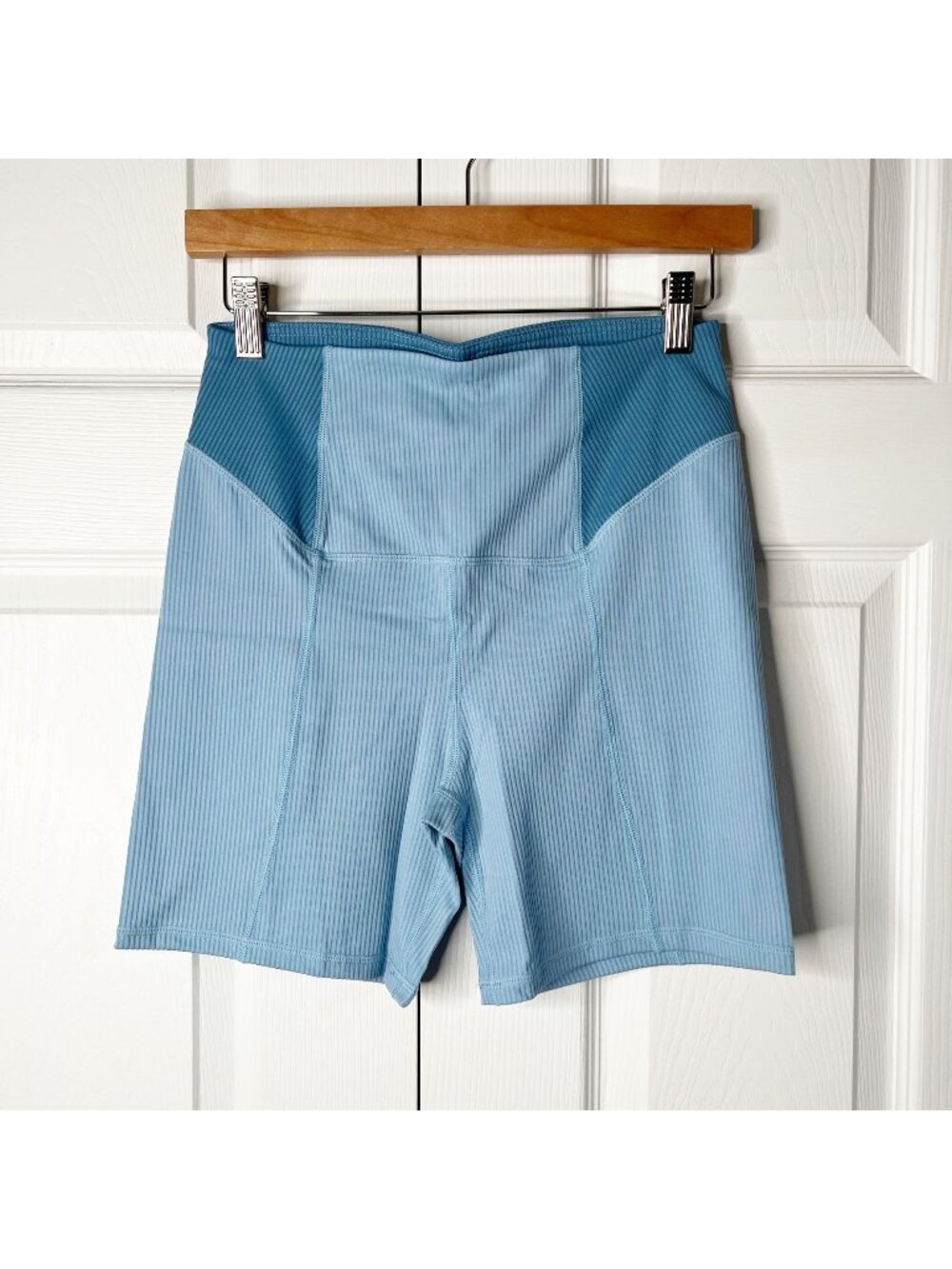 For Love & Lemons Dani Blue Ribbed Biker Shorts Women's Size Large L NWT